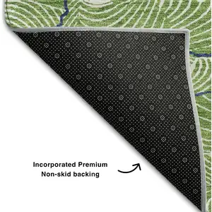 Photo of Green Ivory And Navy Blue Abstract Washable Area Rug With UV Protection