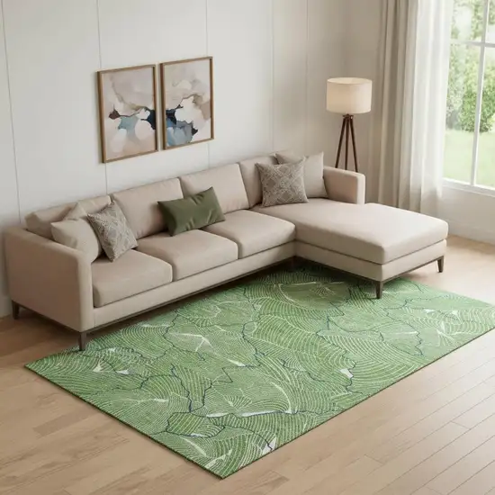 Green Ivory And Navy Blue Abstract Washable Area Rug With UV Protection Photo 2