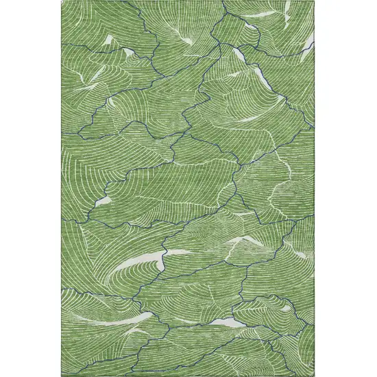 Green Ivory And Navy Blue Abstract Washable Area Rug With UV Protection Photo 3