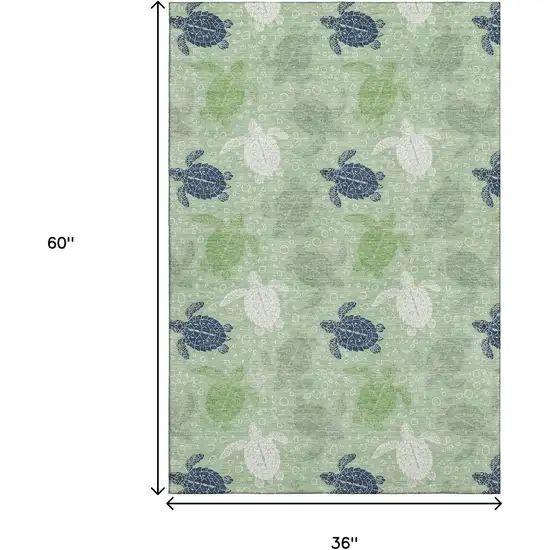 Green Ivory And Navy Blue Geometric Washable Area Rug With UV Protection Photo 3