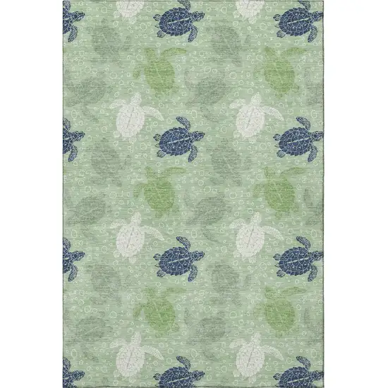 Green Ivory And Navy Blue Geometric Washable Area Rug With UV Protection Photo 4
