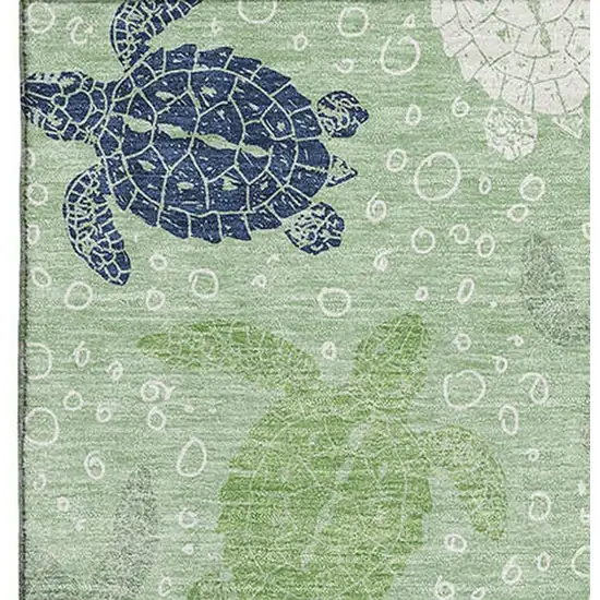 Green Ivory And Navy Blue Geometric Washable Area Rug With UV Protection Photo 4