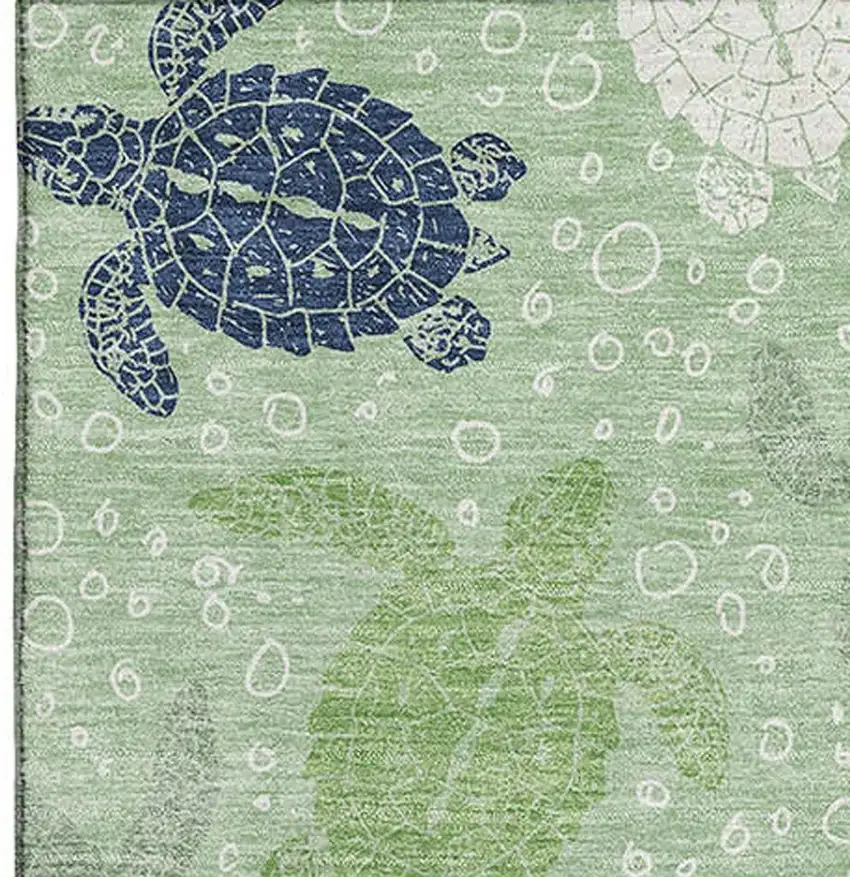 Green Ivory And Navy Blue Geometric Washable Area Rug With UV Protection Photo 4