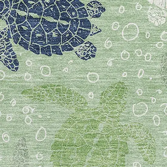 Green Ivory And Navy Blue Geometric Washable Area Rug With UV Protection Photo 3