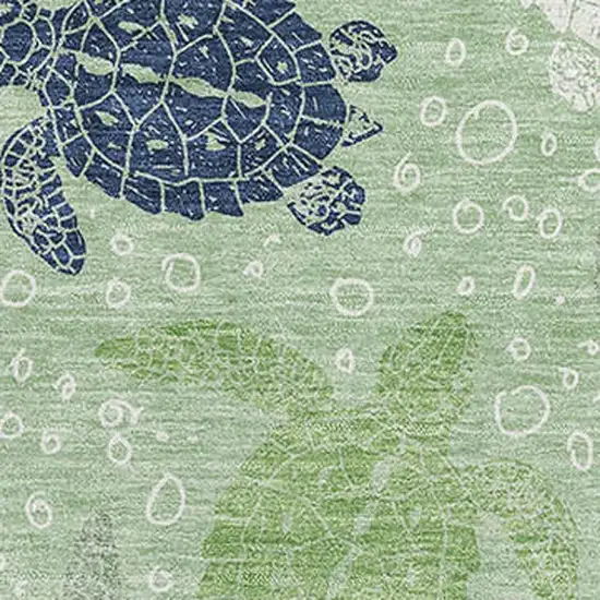 Green Ivory And Navy Blue Geometric Washable Area Rug With UV Protection Photo 3