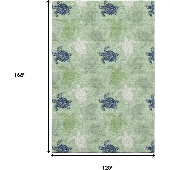 Green Ivory And Navy Blue Geometric Washable Area Rug With UV Protection Photo 3