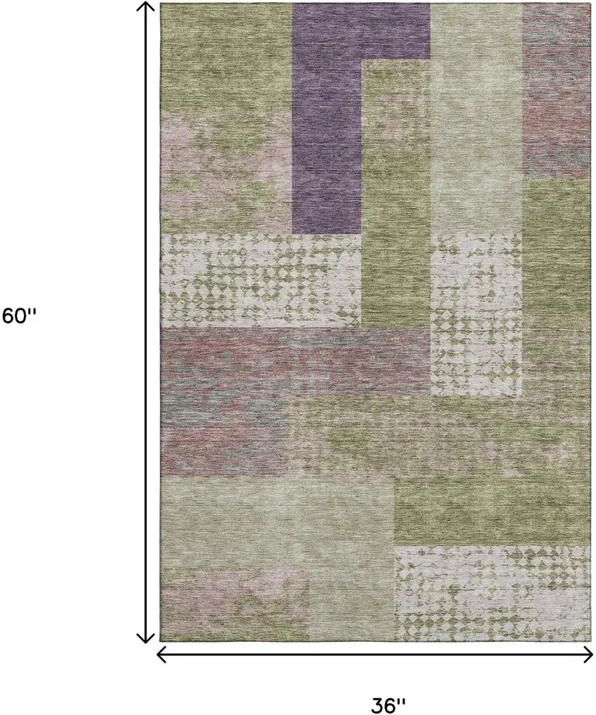 Green Ivory And Purple Geometric Washable Area Rug With UV Protection Photo 9