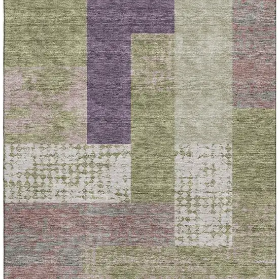 Green Ivory And Purple Geometric Washable Area Rug With UV Protection Photo 3
