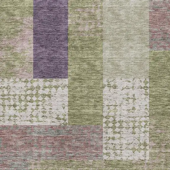 Green Ivory And Purple Geometric Washable Area Rug With UV Protection Photo 2