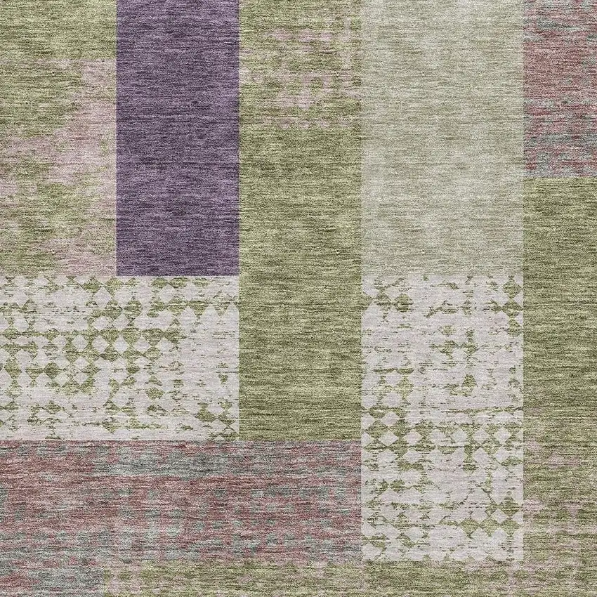 Green Ivory And Purple Geometric Washable Area Rug With UV Protection Photo 2