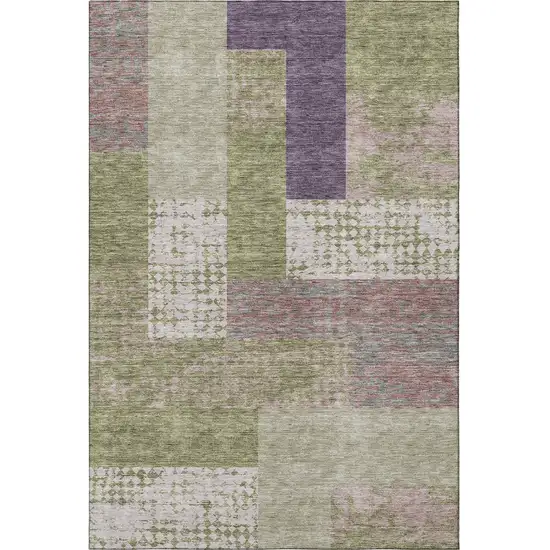 Green Ivory And Purple Geometric Washable Area Rug With UV Protection Photo 3