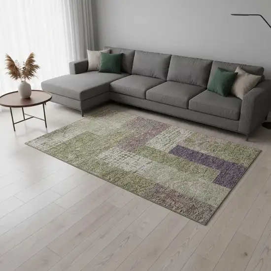Green Ivory And Purple Geometric Washable Area Rug With UV Protection Photo 2