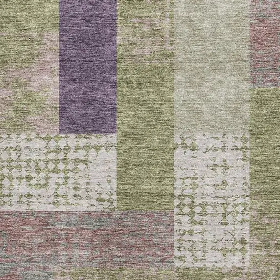 Green Ivory And Purple Geometric Washable Area Rug With UV Protection Photo 2