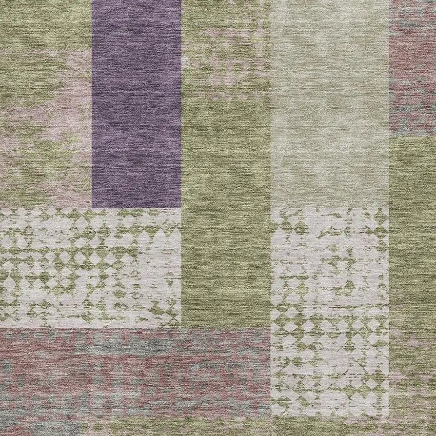 Green Ivory And Purple Geometric Washable Area Rug With UV Protection Photo 2