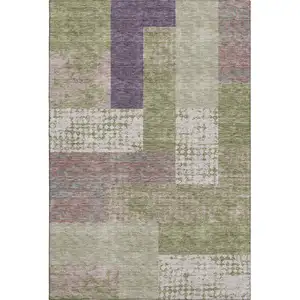 Photo of Green Ivory And Purple Geometric Washable Area Rug With UV Protection