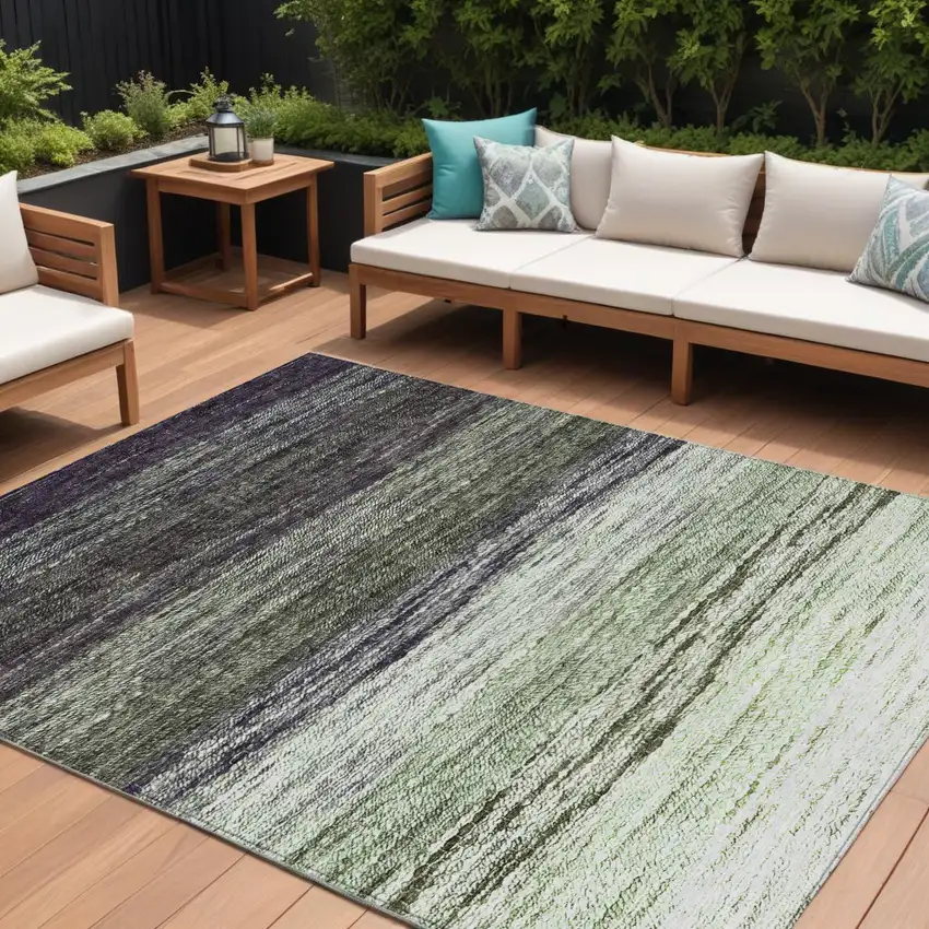 Green Ivory And Purple Ombre Washable Indoor Outdoor Area Rug Photo 1