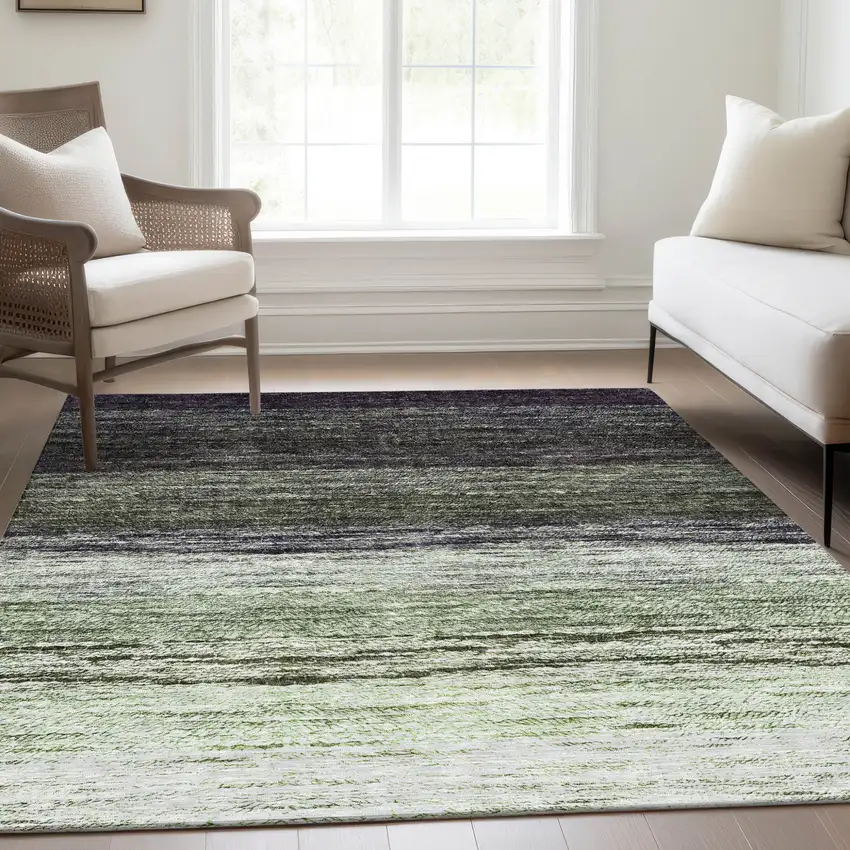 Green Ivory And Purple Ombre Washable Indoor Outdoor Area Rug Photo 9