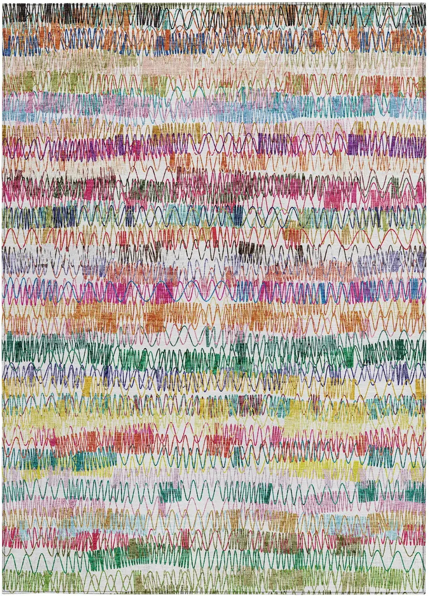 Green Ivory And Purple Striped Washable Indoor Outdoor Area Rug Photo 7