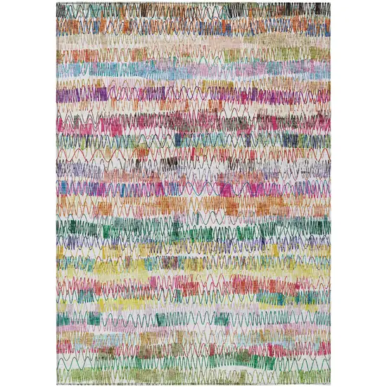 Green Ivory And Purple Striped Washable Indoor Outdoor Area Rug Photo 2