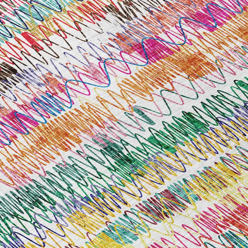 Green Ivory And Purple Striped Washable Indoor Outdoor Area Rug Photo 5