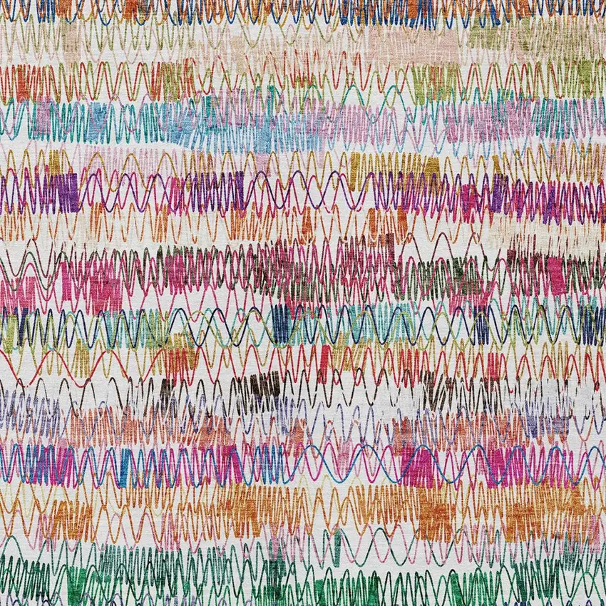 Green Ivory And Purple Striped Washable Indoor Outdoor Area Rug Photo 6