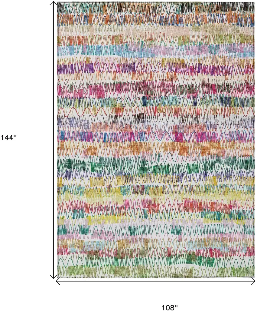Green Ivory And Purple Striped Washable Indoor Outdoor Area Rug Photo 3