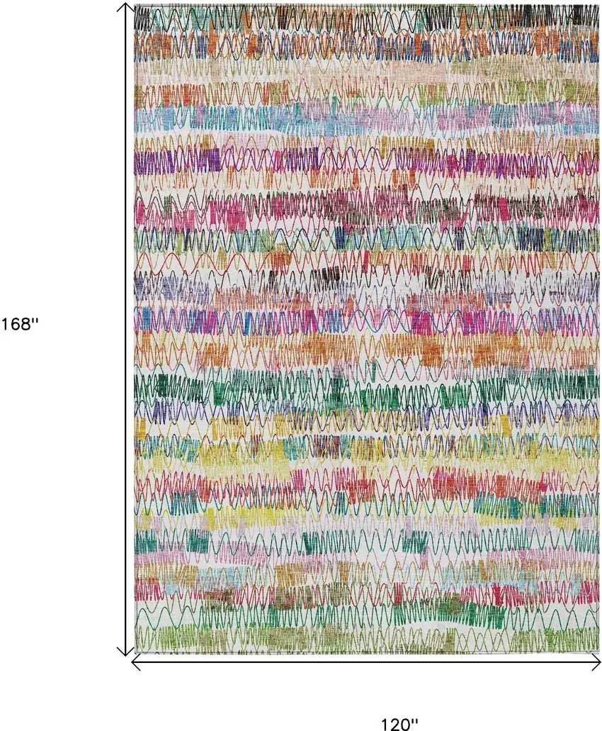 Green Ivory And Purple Striped Washable Indoor Outdoor Area Rug Photo 3