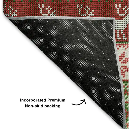 Green Ivory And Red Abstract Geometric Washable Area Rug With UV Protection Photo 6