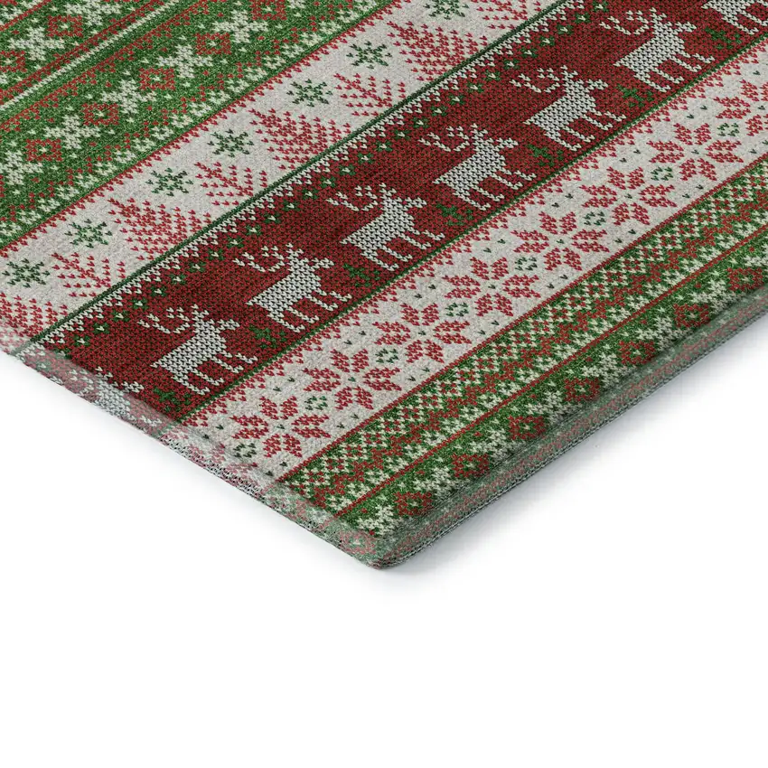 Green Ivory And Red Abstract Geometric Washable Area Rug With UV Protection Photo 7