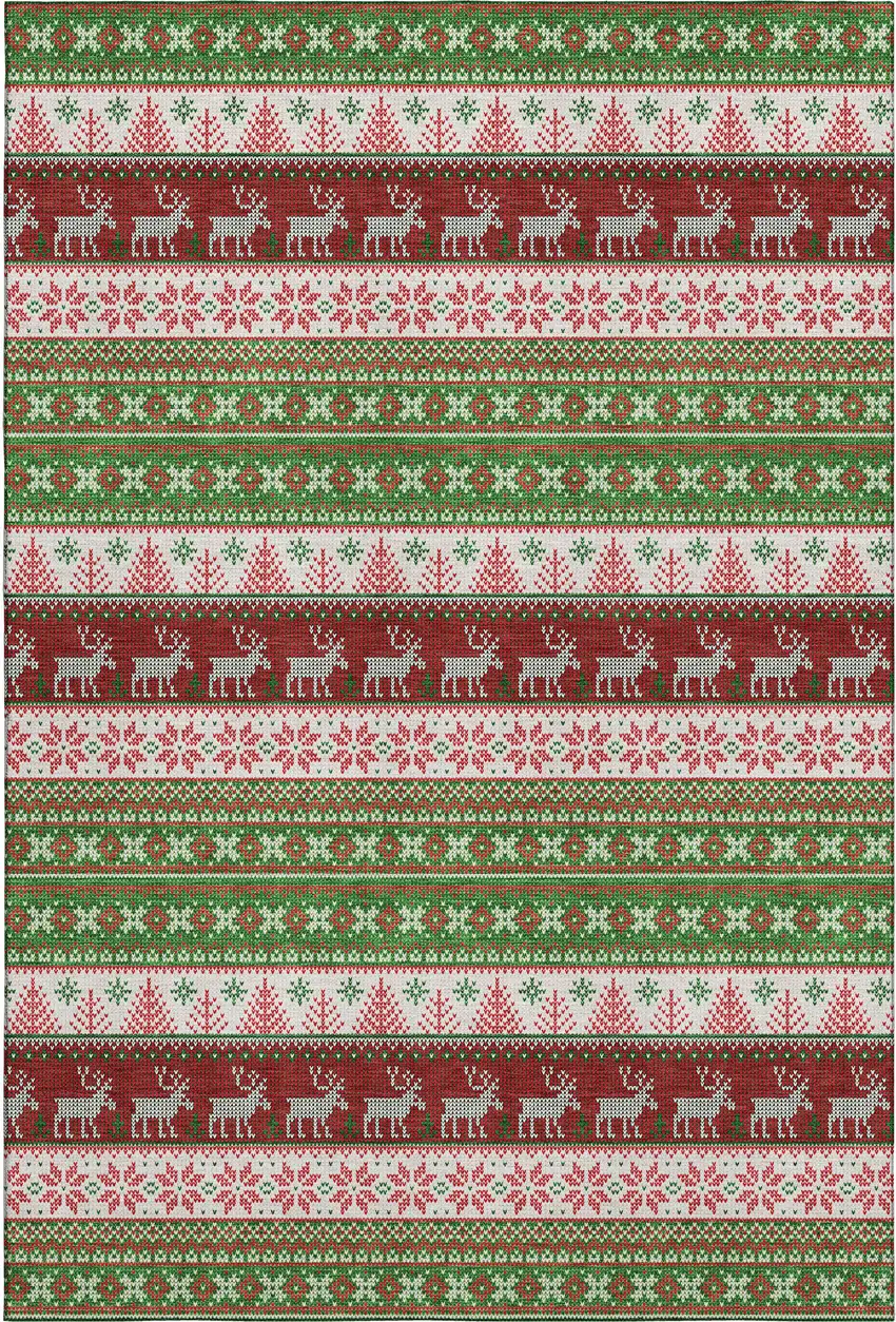 Green Ivory And Red Abstract Geometric Washable Area Rug With UV Protection Photo 1