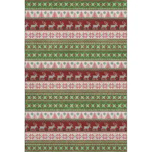 Photo of Green Ivory And Red Abstract Geometric Washable Area Rug With UV Protection