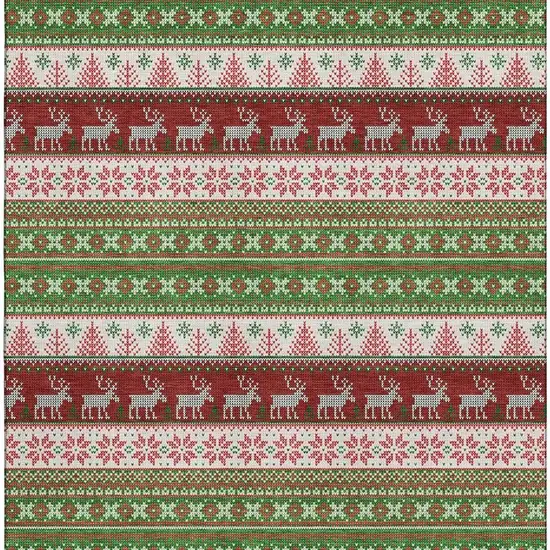 Green Ivory And Red Abstract Geometric Washable Area Rug With UV Protection Photo 3