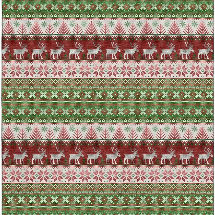 Green Ivory And Red Abstract Geometric Washable Area Rug With UV Protection Photo 3