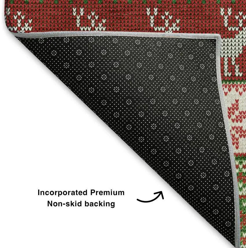 Green Ivory And Red Abstract Geometric Washable Area Rug With UV Protection Photo 6