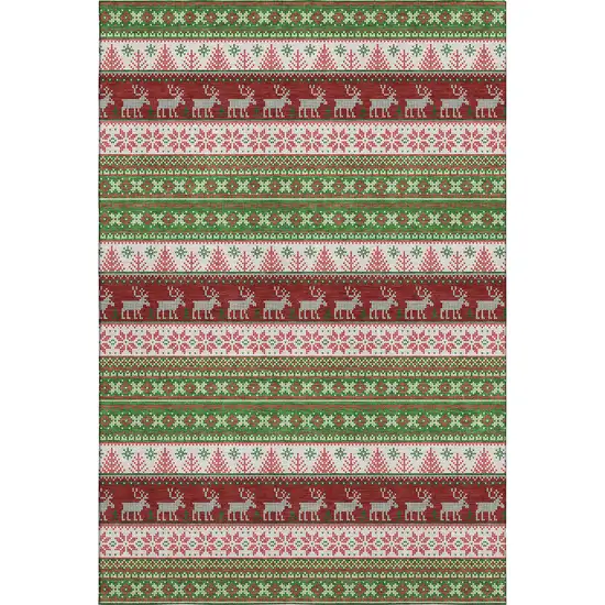 Green Ivory And Red Abstract Geometric Washable Area Rug With UV Protection Photo 1