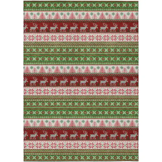 Green Ivory And Red Animal Print Washable Indoor Outdoor Area Rug Photo 8