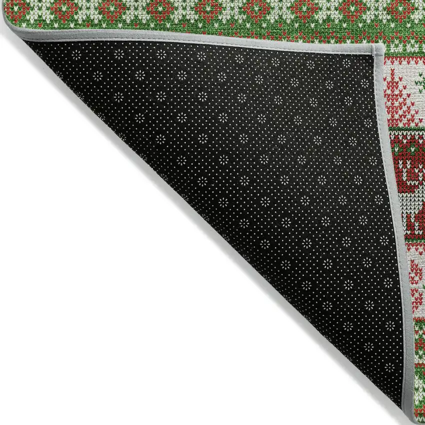 Green Ivory And Red Deer Washable Indoor Outdoor Area Rug Photo 8