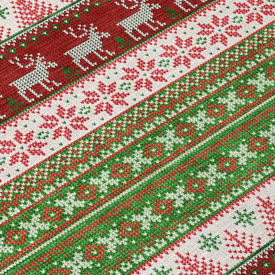 Green Ivory And Red Deer Washable Indoor Outdoor Area Rug Photo 9
