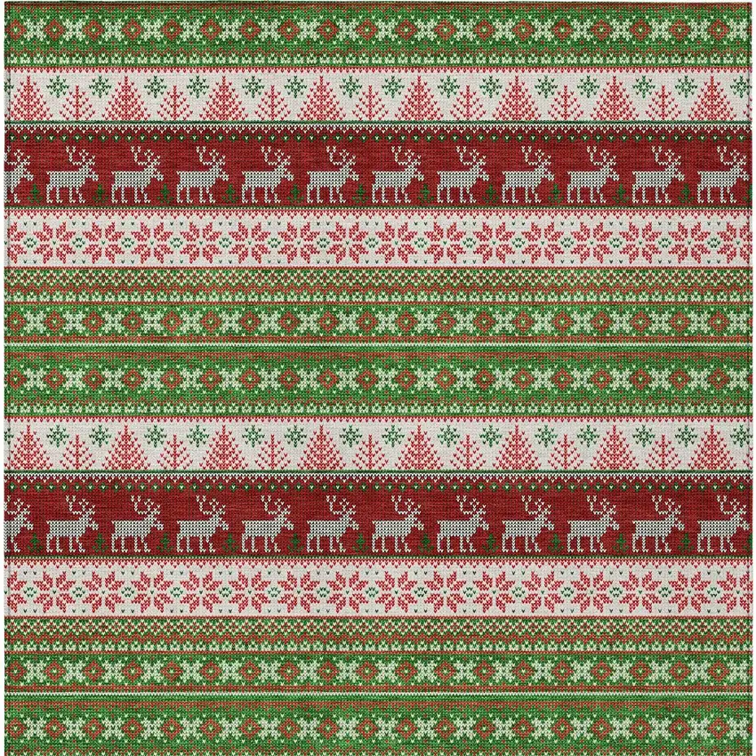 Green Ivory And Red Animal Print Washable Indoor Outdoor Area Rug Photo 9