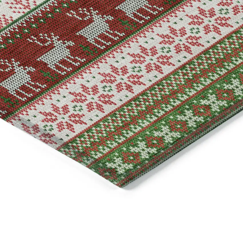 Green Ivory And Red Deer Washable Indoor Outdoor Area Rug Photo 6