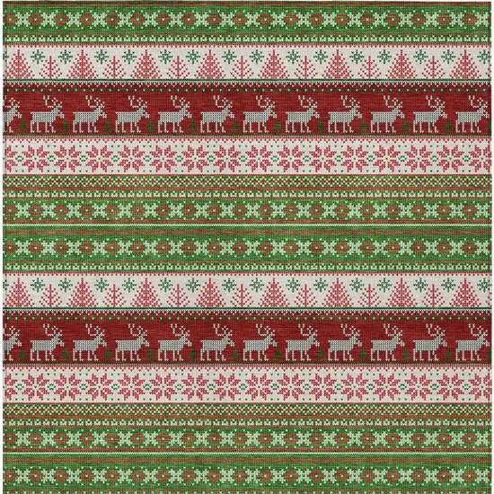 Green Ivory And Red Animal Print Washable Indoor Outdoor Area Rug Photo 3