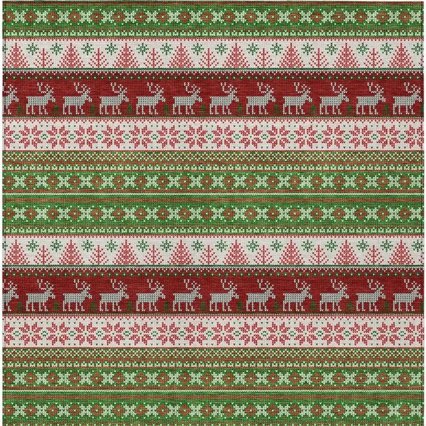 Green Ivory And Red Animal Print Washable Indoor Outdoor Area Rug Photo 3