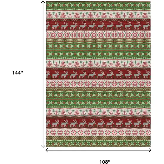 Green Ivory And Red Deer Washable Indoor Outdoor Area Rug Photo 9
