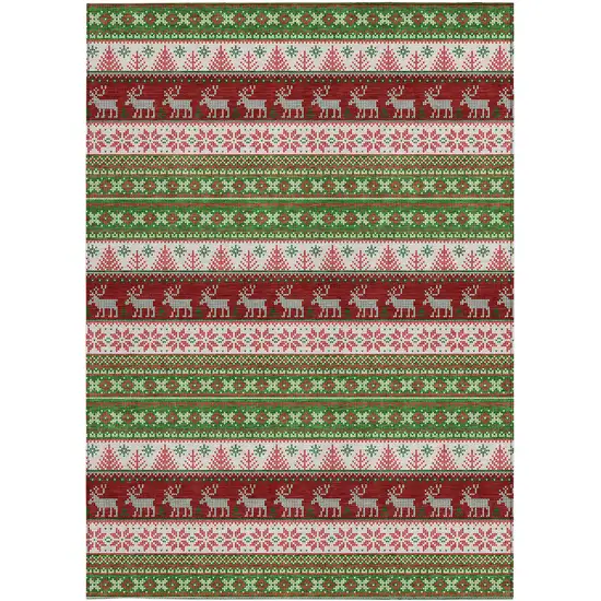 Green Ivory And Red Animal Print Washable Indoor Outdoor Area Rug Photo 1