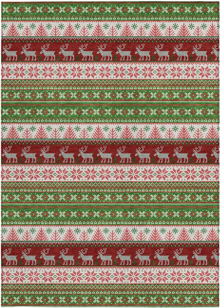 Green Ivory And Red Animal Print Washable Indoor Outdoor Area Rug Photo 4