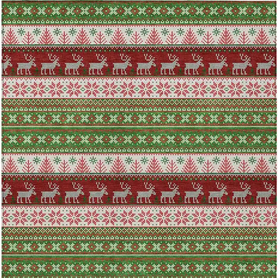 Green Ivory And Red Animal Print Washable Indoor Outdoor Area Rug Photo 9