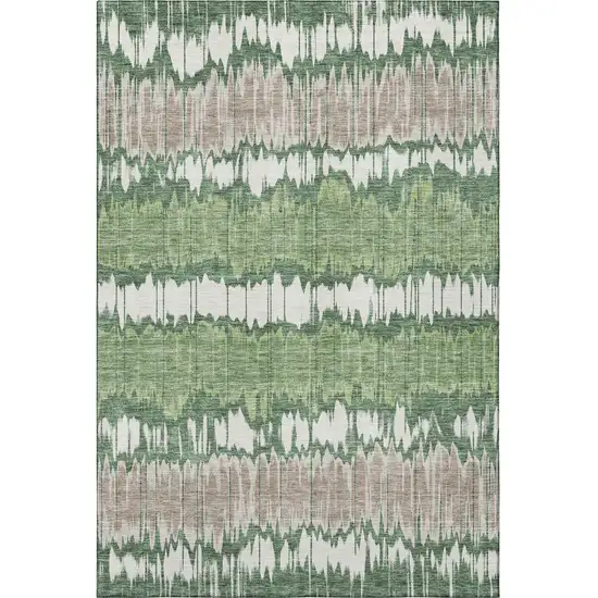 Green Ivory And Taupe Striped Washable Area Rug With UV Protection Photo 4