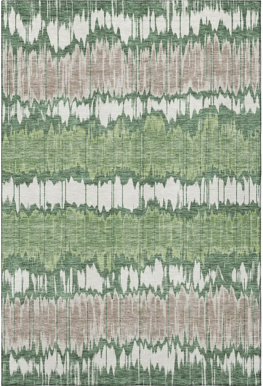 Green Ivory And Taupe Striped Washable Area Rug With UV Protection Photo 4