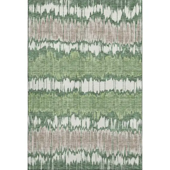 Green Ivory And Taupe Striped Washable Area Rug With UV Protection Photo 1