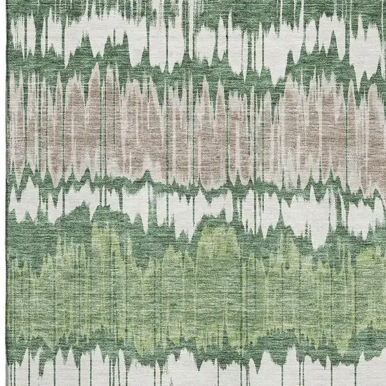 Green Ivory And Taupe Striped Washable Area Rug With UV Protection Photo 3